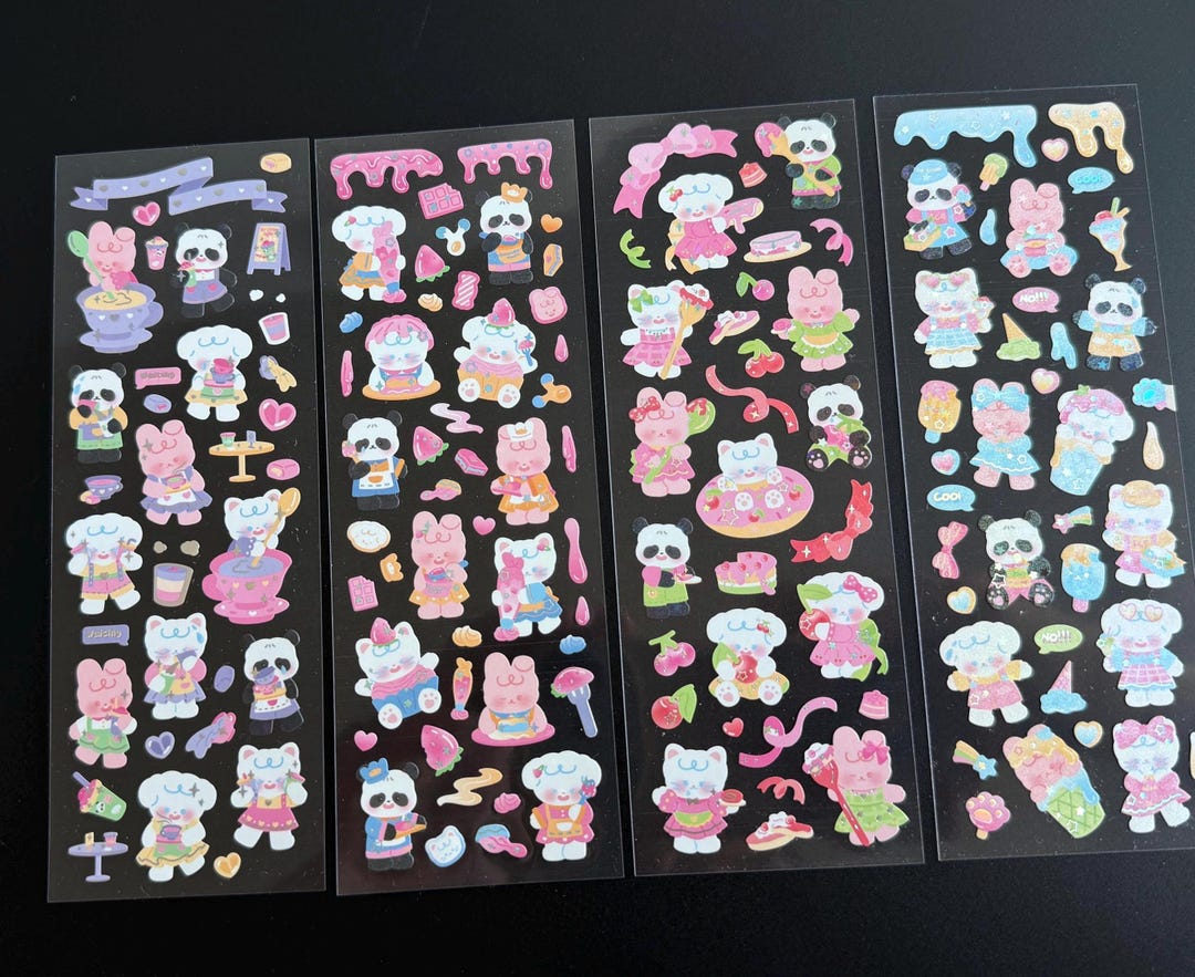 Kawaii Sticker Sheet Bundle of 4 | Cute Pastel Animal Stickers | Bear ...