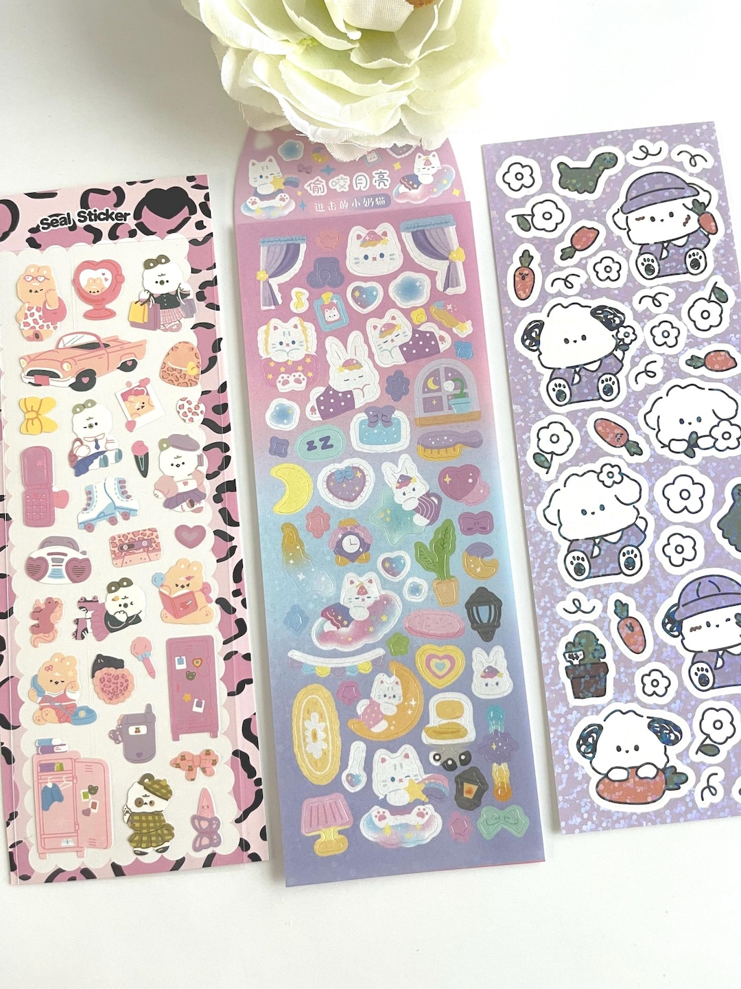 Cute Kawaii Sticker Sheets Bundle – Set of 3 | Bear and Cat Stickers ...