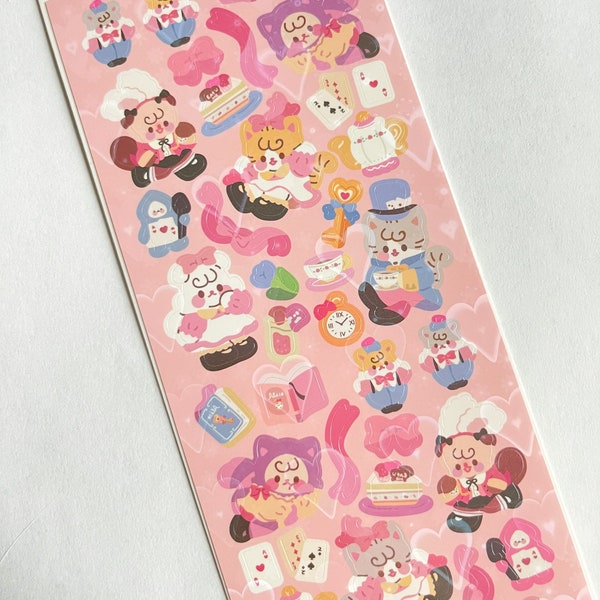 Alice in Wonderland Kawaii Holographic Sticker Sheet, Cute Toploader Glittery Stickers, Kawaii Stickers, Bear Stickers