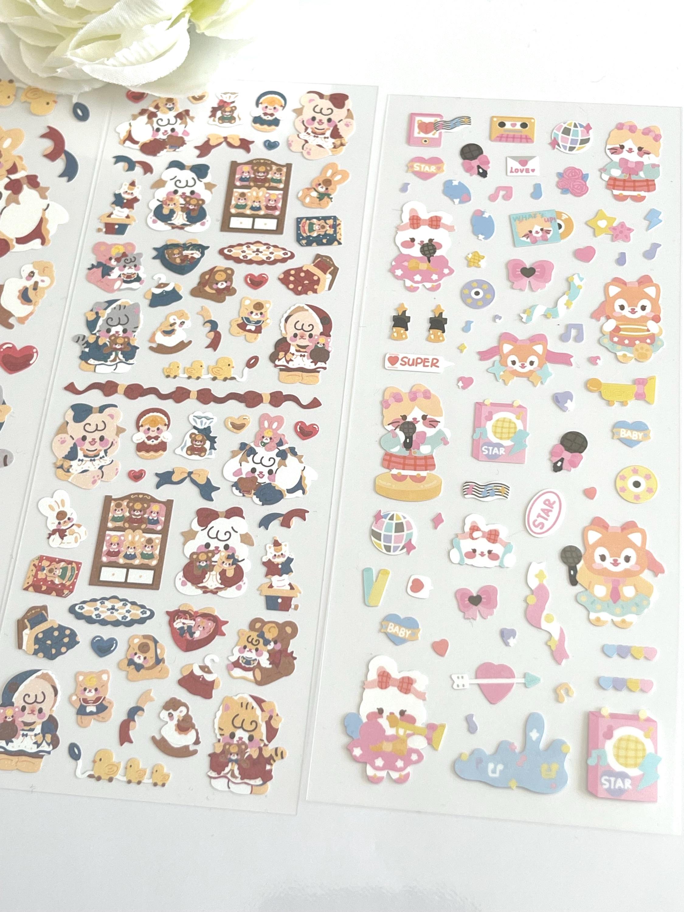 Cute Kawaii Sticker Sheets Bundle – Set of 4 | Bear and Cat Stickers ...