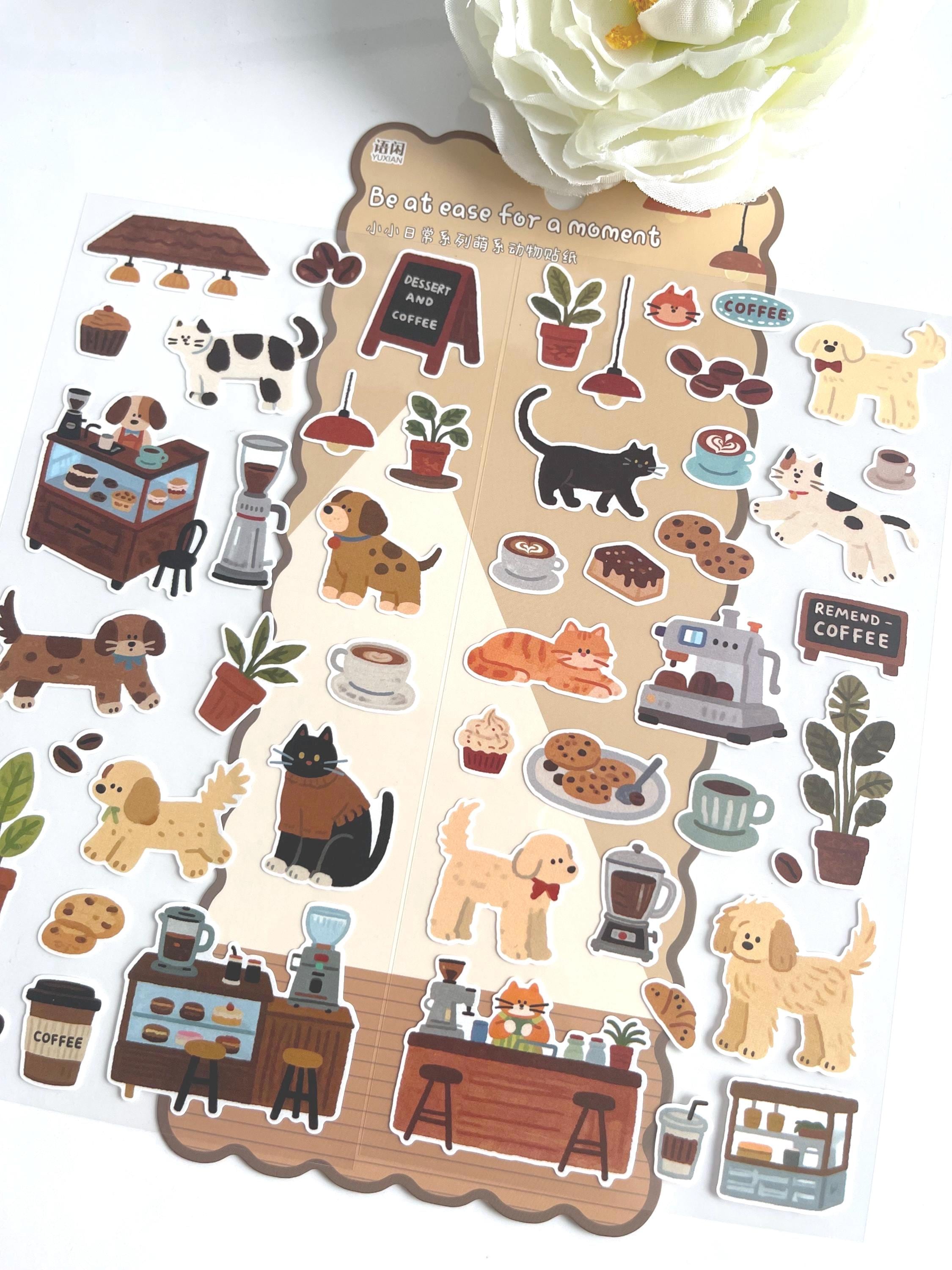 Cozy Coffee Shop Stickers | Cute Cats & Dogs Café Stickers | Warm ...