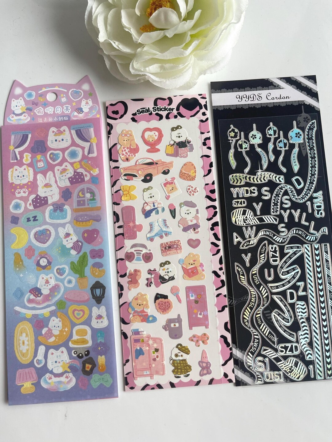 Cute Kawaii Sticker Sheets Bundle – Set of 3 | Bear and Cat Stickers ...
