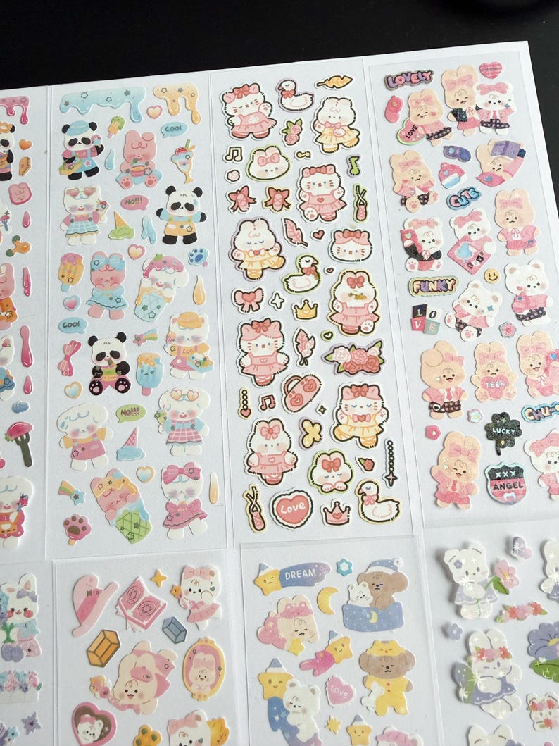 10 Assorted Kawaii Sticker Sheets Bundle | Cute Animal Planner Stickers ...