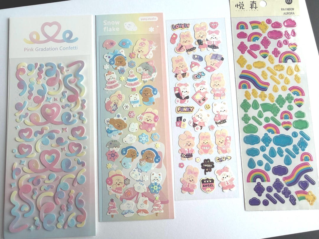 Kawaii Sticker Sheet Bundle of 4 | Cute Pastel, Holographic & Deco ...