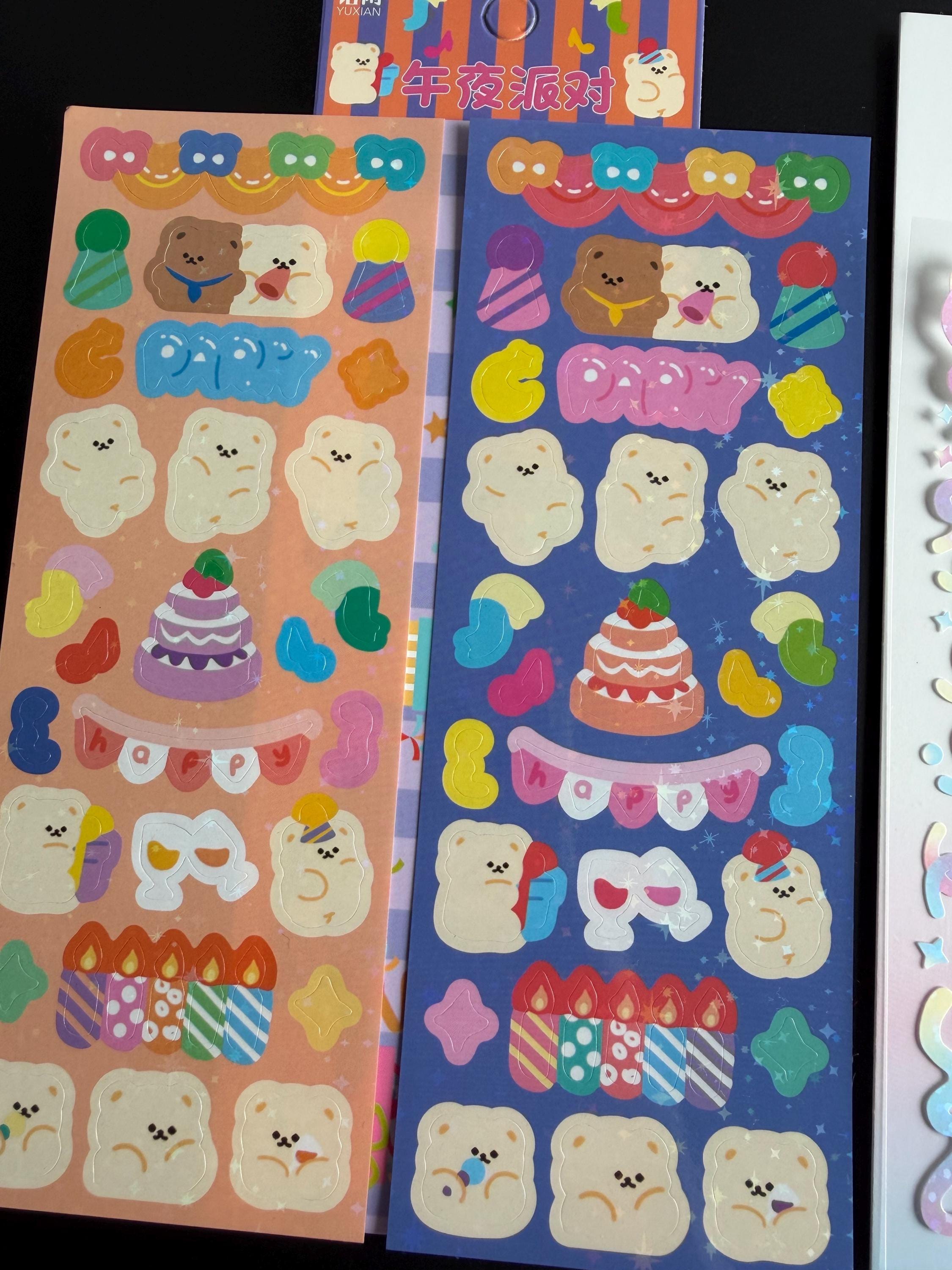 Kawaii Party Sticker Sheets Bundle of 3 | Cute Bear Birthday Stickers ...