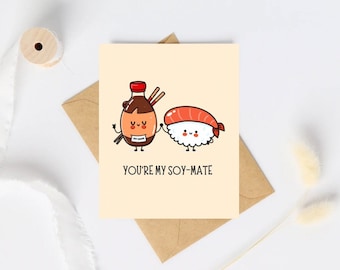 Soy-Mate Card | Pun Birthday Card | Funny Birthday Card | Valentine Card | Cute Love Card