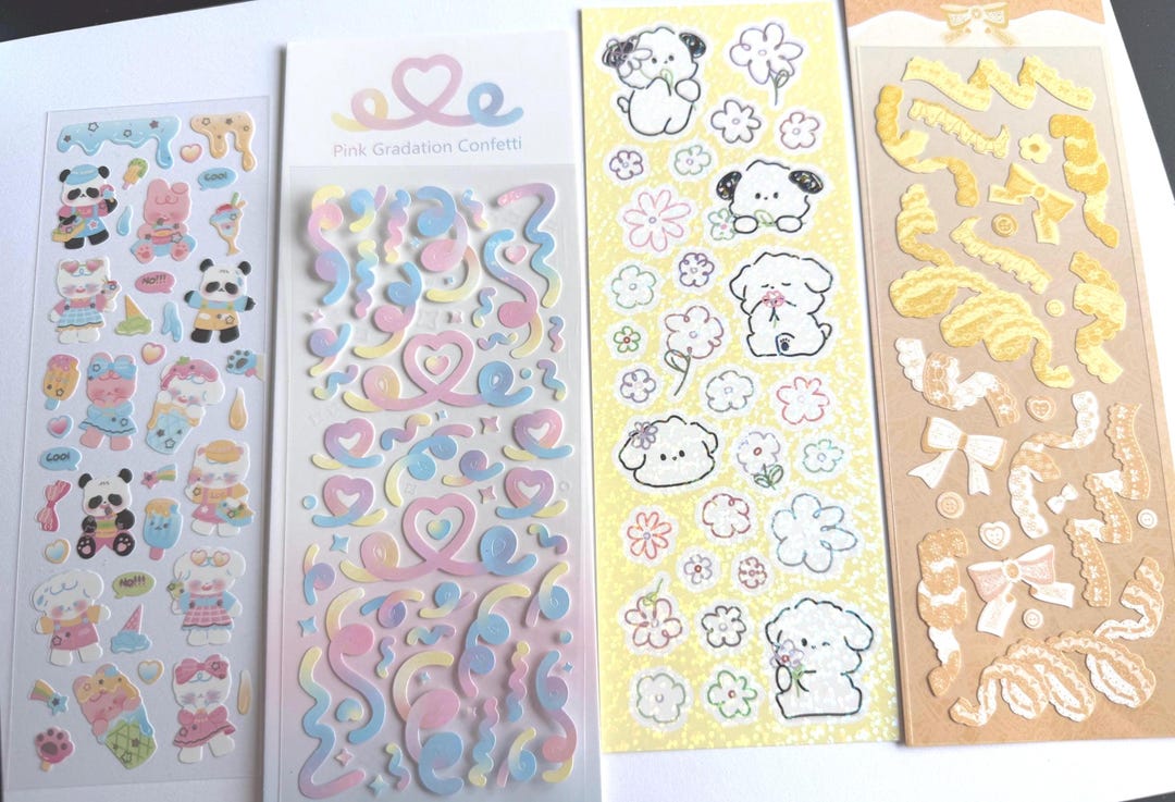 Kawaii Sticker Sheet Bundle of 4 | Cute Pastel, Holographic & Deco ...