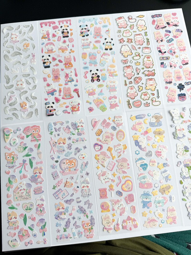 10 Assorted Kawaii Sticker Sheets Bundle | Cute Animal Planner Stickers ...