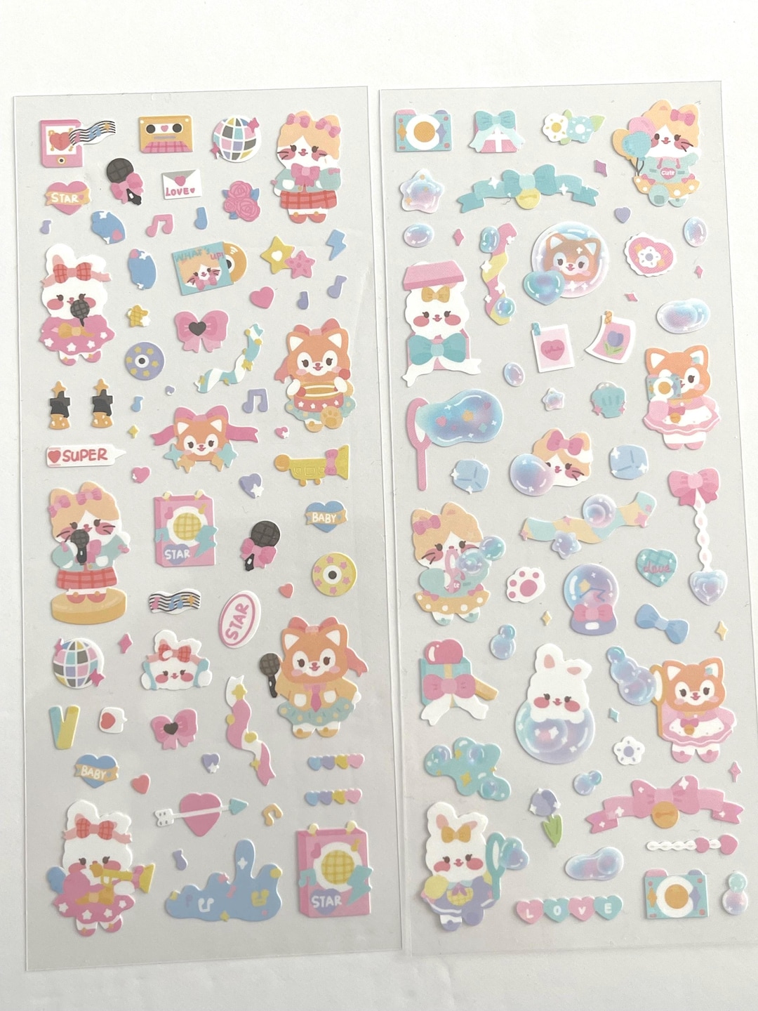 Cute Pastel Animal Sticker Sheets – Bundle of 2 – Kawaii Deco Stickers ...
