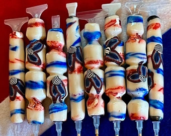 Diamond Painting Pen, Red, White and Blue, Handmade, Polymer Clay, Drill Pen, with Multiplacer or Straightener, Ergonomic