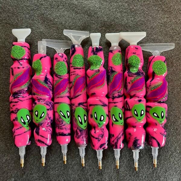 Diamond Painting Pen, Neon Alien, Handmade, Polymer Clay, Drill Pen, with Multiplacer or Straightener, Ergonomic