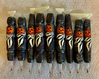 Diamond Painting Pen, Halloween Pumpkin, Handmade, Polymer Clay, Drill Pen, with Multiplacer or Straightener, Ergonomic