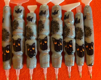 Penna per pittura a diamante, gatti e pipistrelli di Halloween, fatta a mano, argilla polimerica, penna per trapano, con multiplacer o raddrizzatore, ergonomica