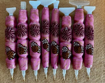 Diamond Painting Pen, Holiday Poinsettia Floral, Handmade, Polymer Clay, Drill Pen, with Multiplacer or Straightener, Ergonomic