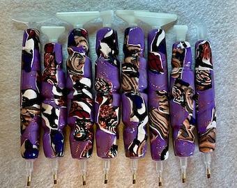 Diamond Painting Pen, Mosaic Tiles Purples and Reds,  Handmade, Polymer Clay, Drill Pen, with Multiplacer or Straightener, Ergonomic