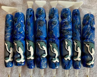 Diamond Painting Pen, Dolphins, Handmade, Polymer Clay, Drill Pen, with Multiplacer or Straightener, Ergonomic