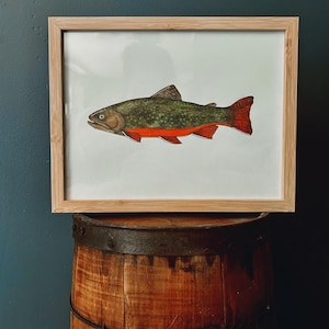 Brook Trout Watercolour Art, Brook Trout Fishing, Brook Trout Decor, Fisherman Decor, Gifts for Him, Wood Burned Fish,Fish Decor,Fly Fishing