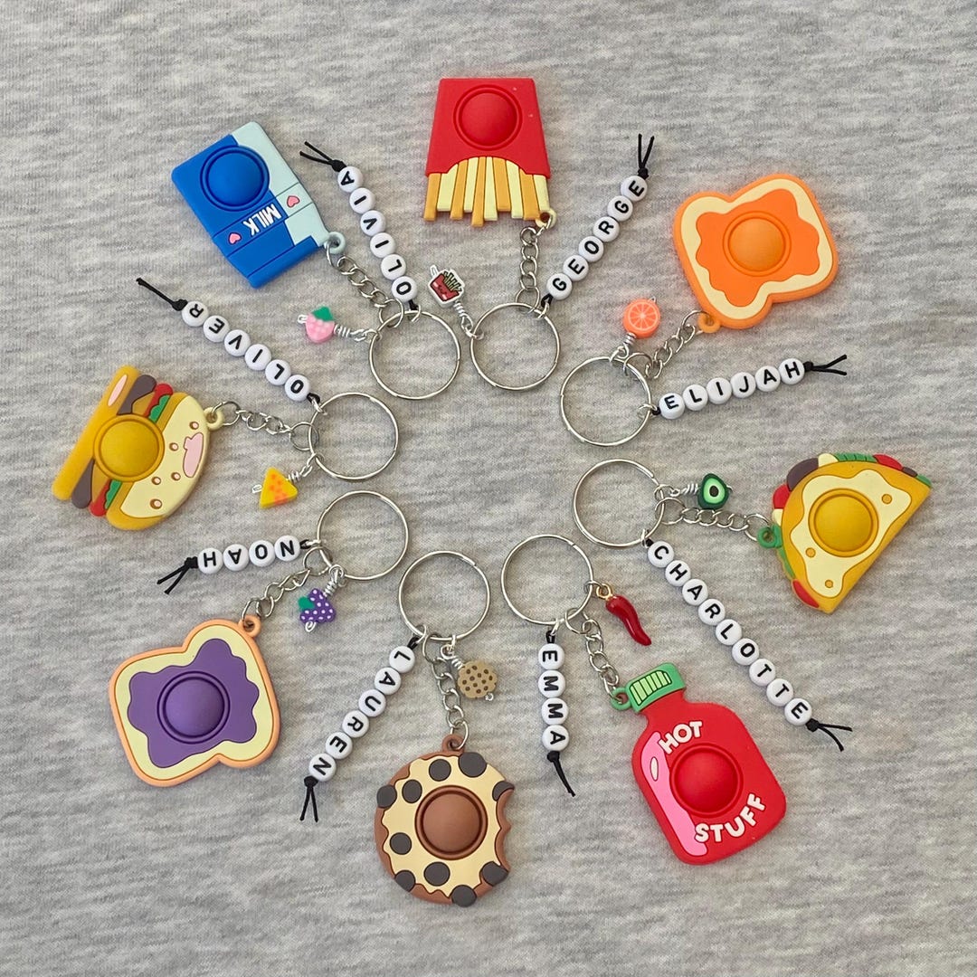 Personalised Fidgets Personalised Fidget Keychain UK, Pop It, Food Charm, Back to School ...