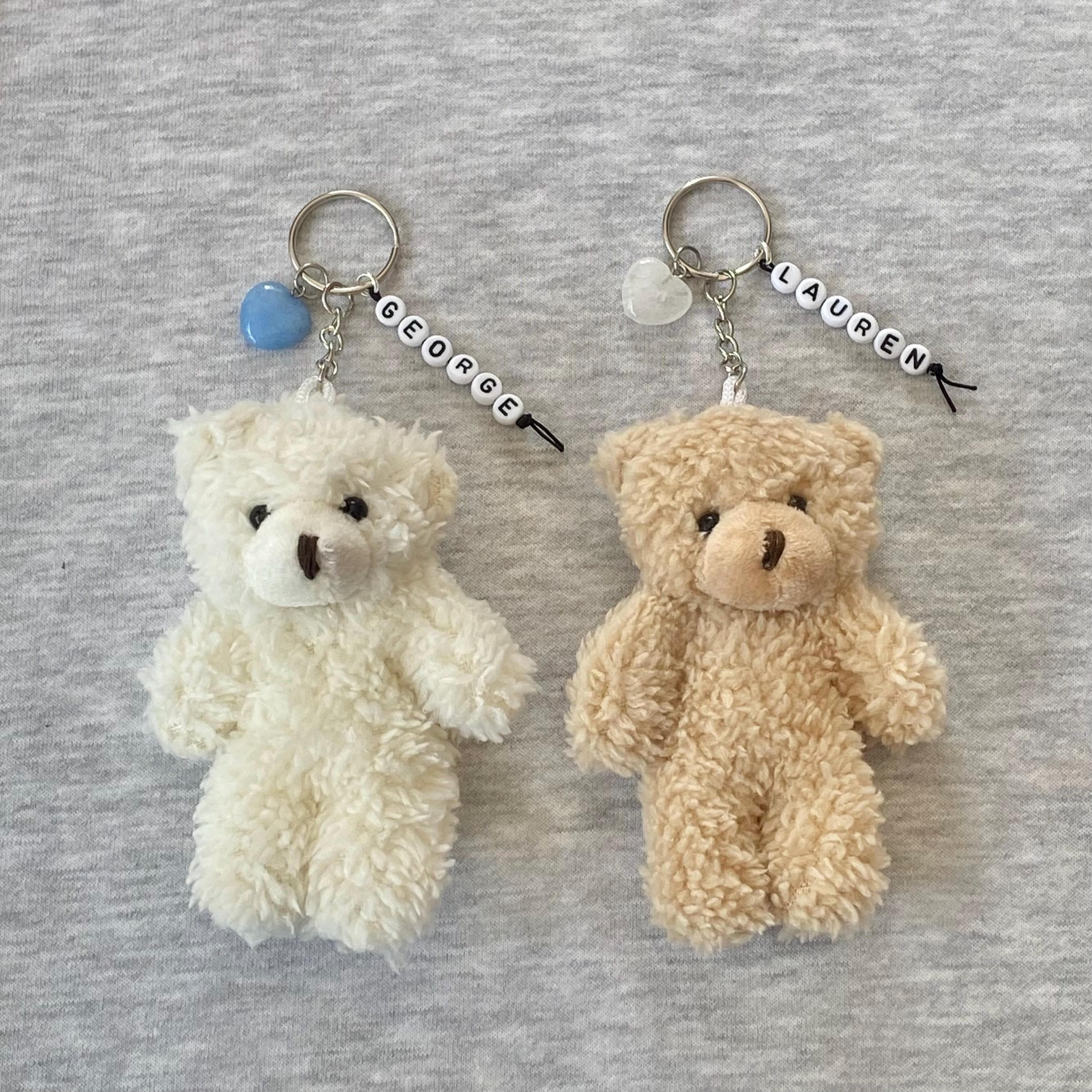 Personalized Mini Teddy Bear Keychain: Gemstone Heart, Back to