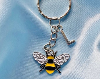 Personalised initial bumble bee keychain UK