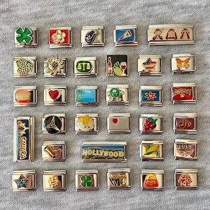 Enamel Italian charm bracelet links UK, 9mm classic silver stainless steel charms