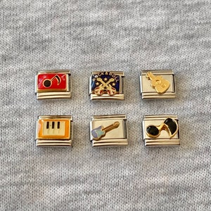 Music Italian charm bracelet links UK, 9mm classic silver stainless steel charms, enamel