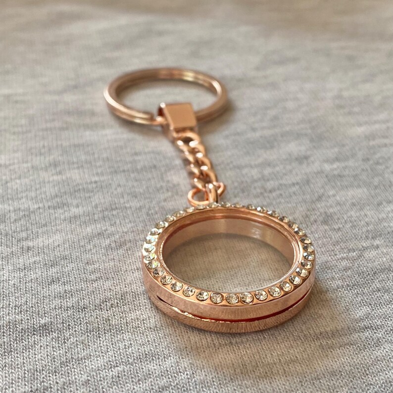 Floating Locket Keyring: Rhinestone Keepsake Memory Glass Charm, Silver ...