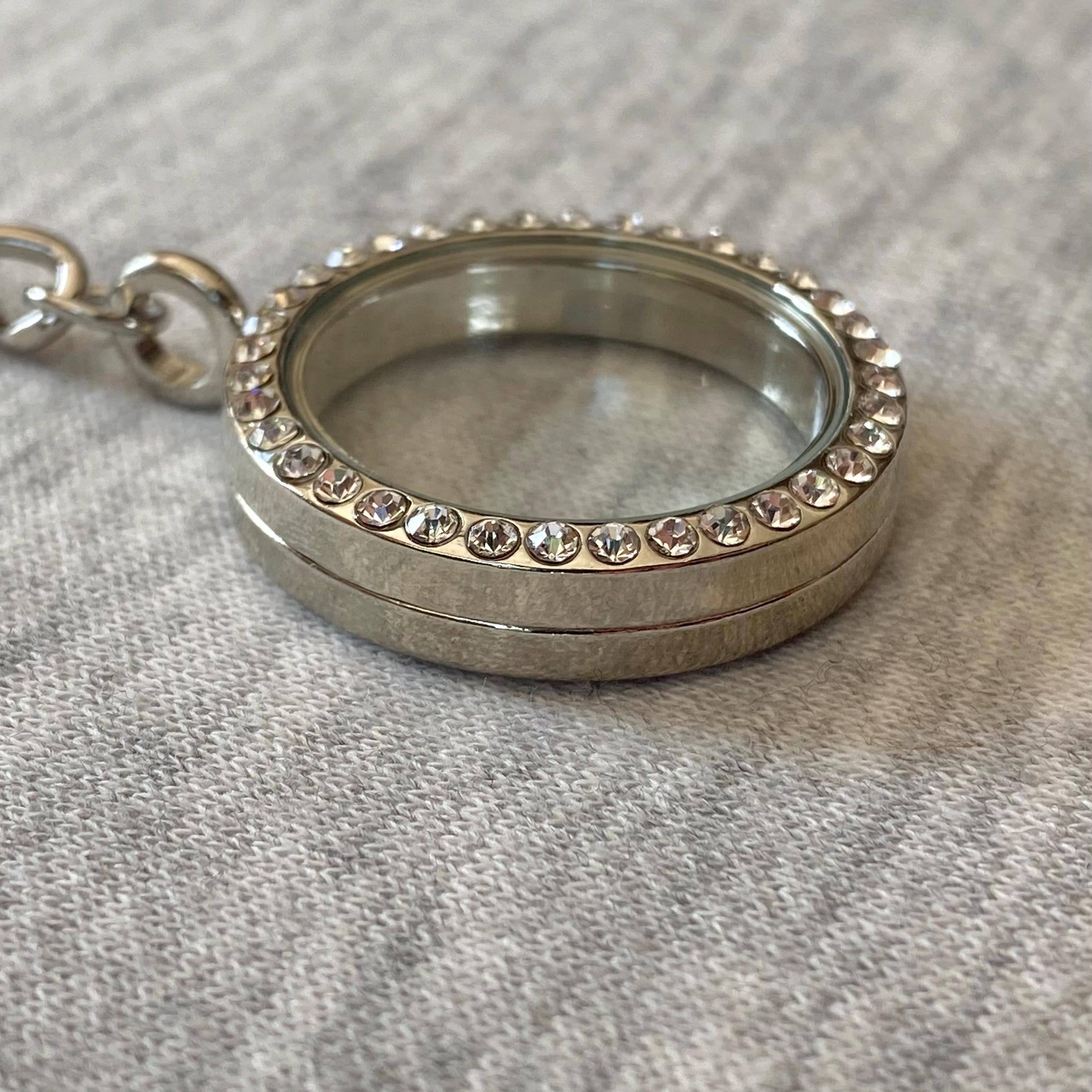 Floating Locket Keyring: Rhinestone Keepsake Memory Glass Charm, Silver ...