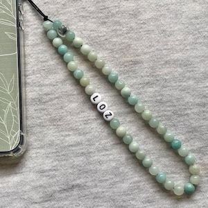 Beaded gemstone phone strap UK, customisable chain, phone charm