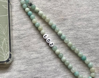 Beaded gemstone phone strap UK, customisable chain, phone charm