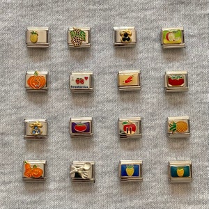 Fruit & Vegetable Italian Charm Link: Stainless Steel Enamel 9mm