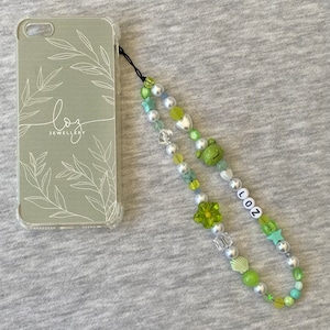 Frog Pearl flower beaded phone charm strap UK, personalised green