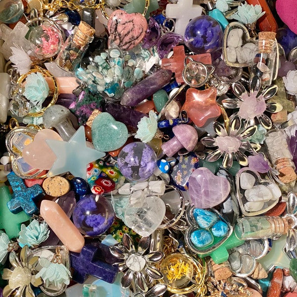 Crystal confetti UK lucky dip, hearts, stars, spheres, mushrooms, jewelry