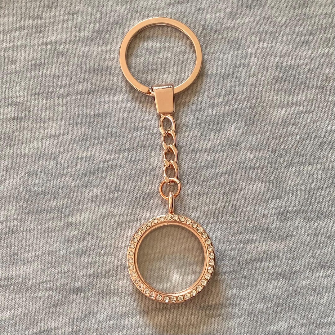 Locket Key Ring Floating Locket Keyring: Rhinestone Keepsake Memory Glass Charm, Silver ...