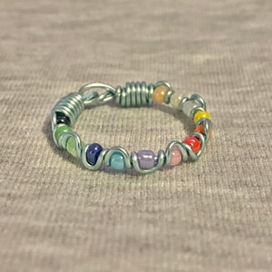 Multicolour braided bead wire ring UK, customisable jewelry, Gift for her image 5