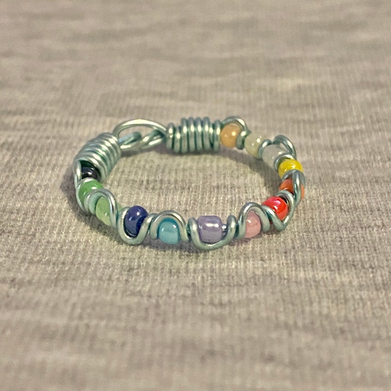 Multicolour braided bead wire ring UK, customisable jewelry, Gift for her image 5