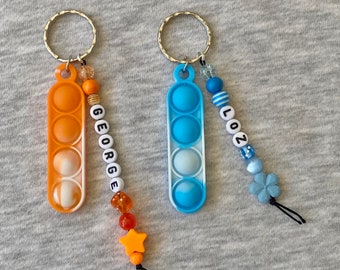 Personalised pop it fidget keychain UK, back to school colourful, names