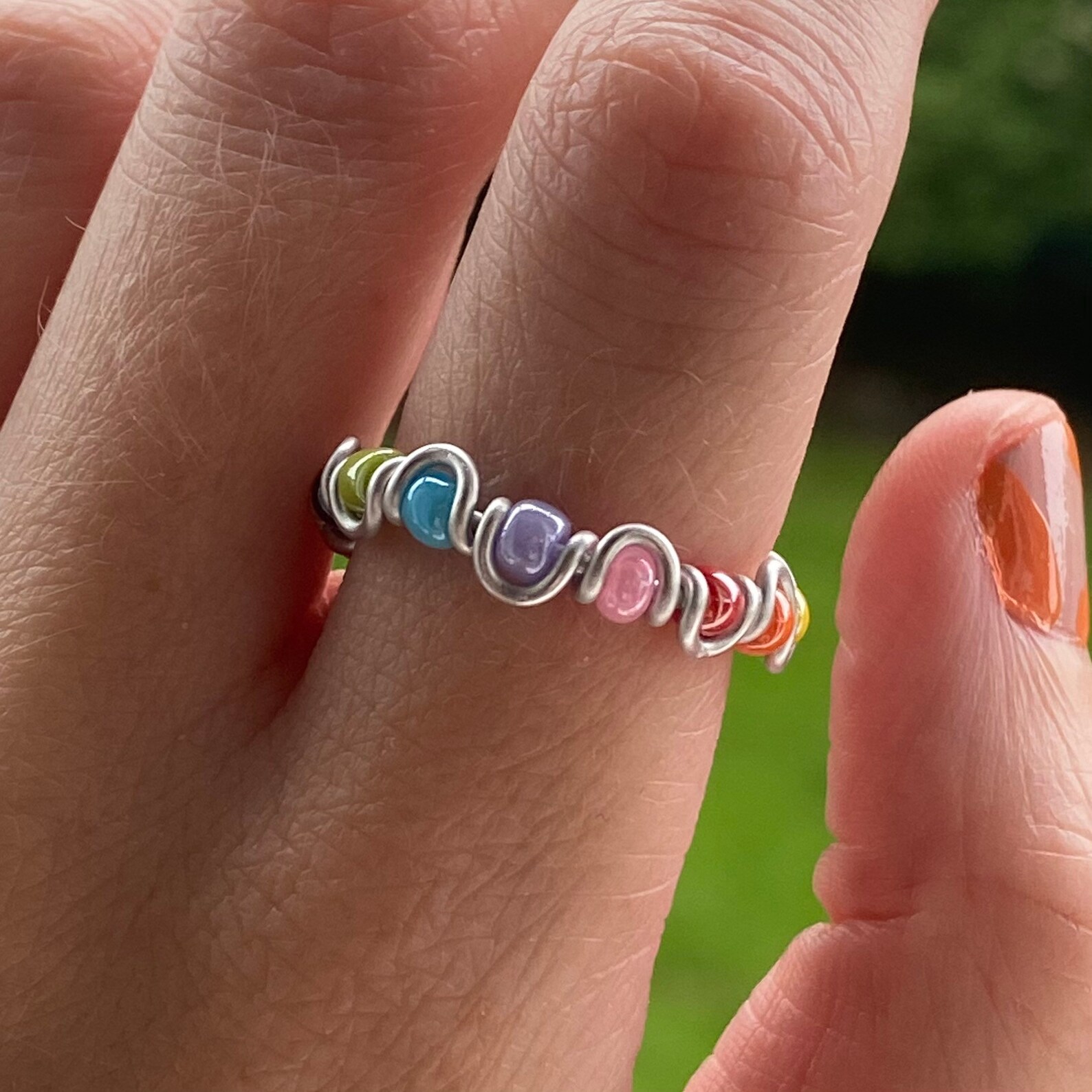 Multicolour braided bead wire rings UK Etsy