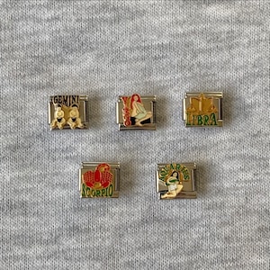 Zodiac Italian charm bracelet links UK, 9mm classic silver stainless steel charms, memory