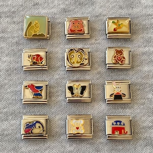Bracelet à breloques italien animal, maillons britanniques, breloques classiques en acier inoxydable argenté, 9 mm, émail