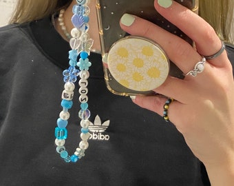 Zodiac pearl beaded phone charm strap UK