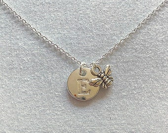Stainless steel Personalised initial bumble bee necklace UK silver, gold