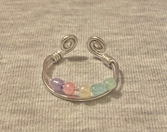 Beaded wire anxiety ring uk, worry ring, spinner ring shimmer