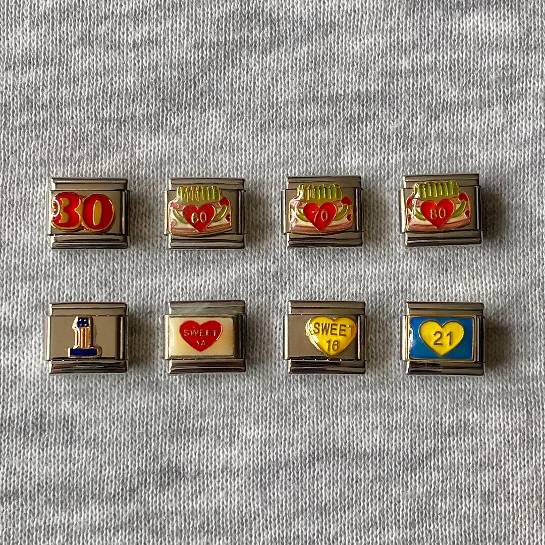 Birthdays Enamel Italian Charm Bracelet Links UK, 9mm Classic Silver