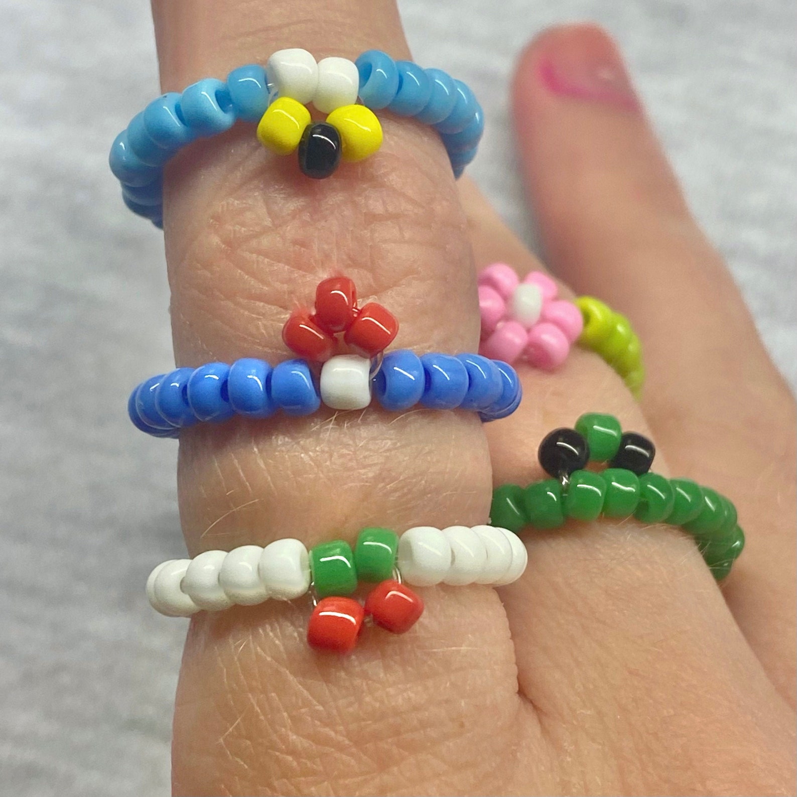 Multicolour seed bead rings UK flower cherry frog Etsy