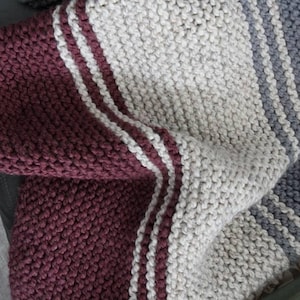 Einfaches dreifarbiges Strick-Decken-Muster: Grobstrick (PDF Pattern)