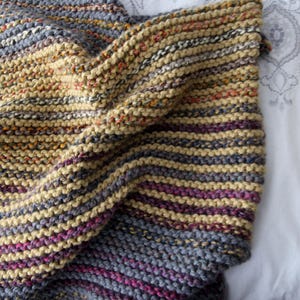 Easy knit baby blanket, 4 color knit adult blanket pattern, Knit throw, Includes 2 sizes Adult + baby blanket, Afghan pattern, ENGLISH ONLY