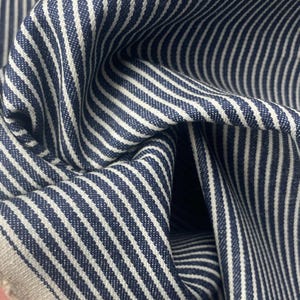 100% Cotton Denim Indigo Blue Striped Pattern Fabric By The Yard