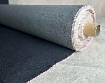 Selvedge Sheen Japanese Black Indigo Denim  | Woven Fabric by the Yard | 440 GSM/13 oz Denim | Textured Denim for Jeans, Jackets & Shirts