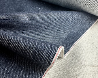 Tejido vaquero índigo crudo japonés con orillo cortado a medida, azul, 450 g/13 oz, índigo texturizado para jeans, chaquetas y camisas.